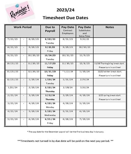 2023-2024 Timesheets Due