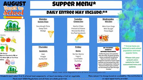 AUGUST SUPPER MENU