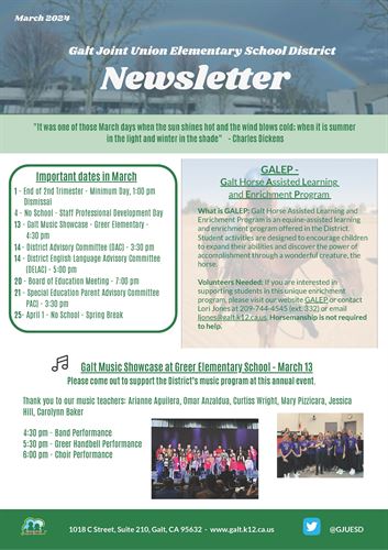 Galt Joint Union Elementary School District - Monthly Newsletter